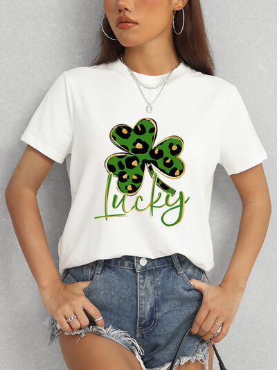 Lucky Clover Round Neck Short Sleeve T-Shirt