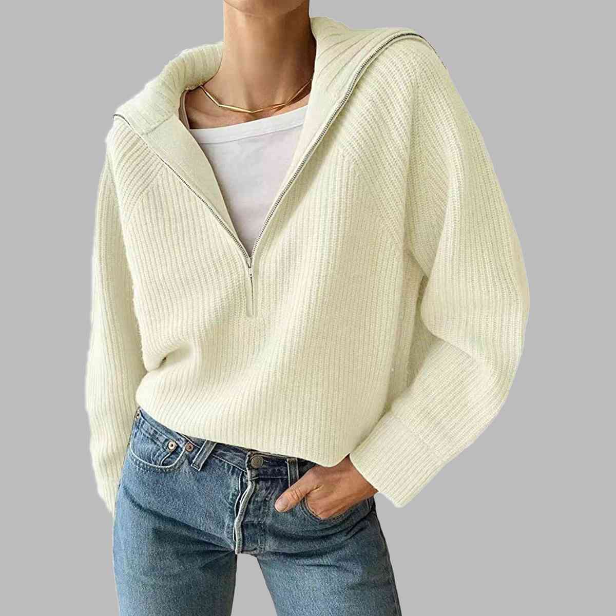 HaIf Zip Long Sleeve Knit Top