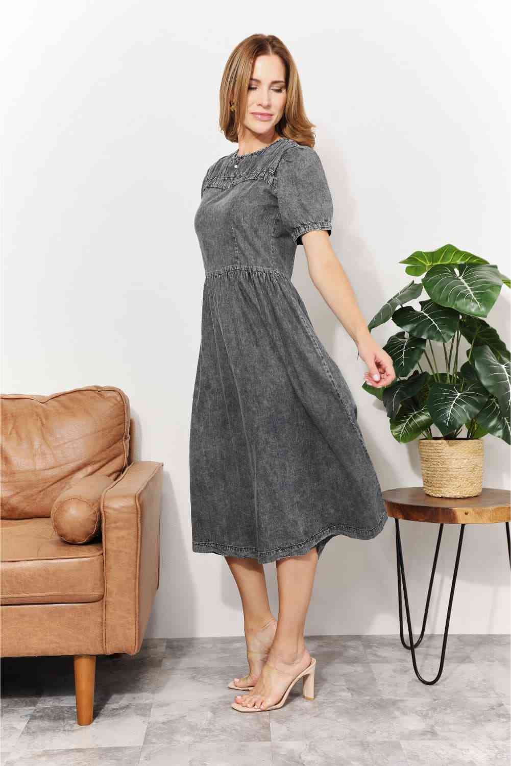 And The Why  Full Size Washed Chambray Midi Dress