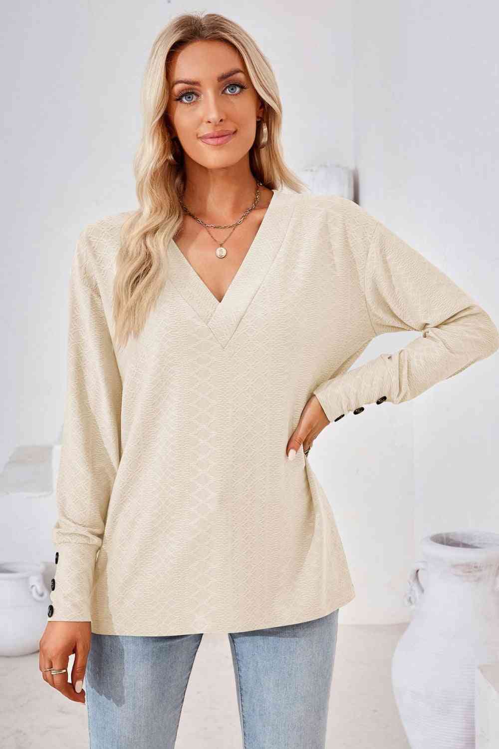 V-Neck Long Sleeve Blouse