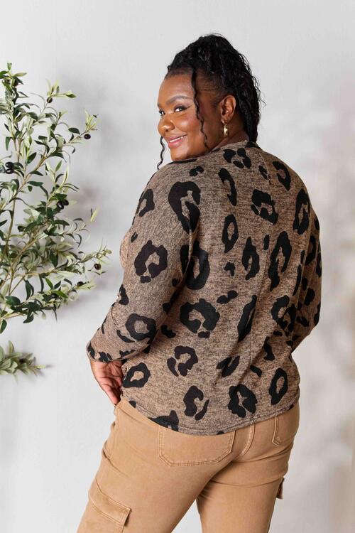 Hopely Full Size Leopard V-Neck Long Sleeve T-Shirt