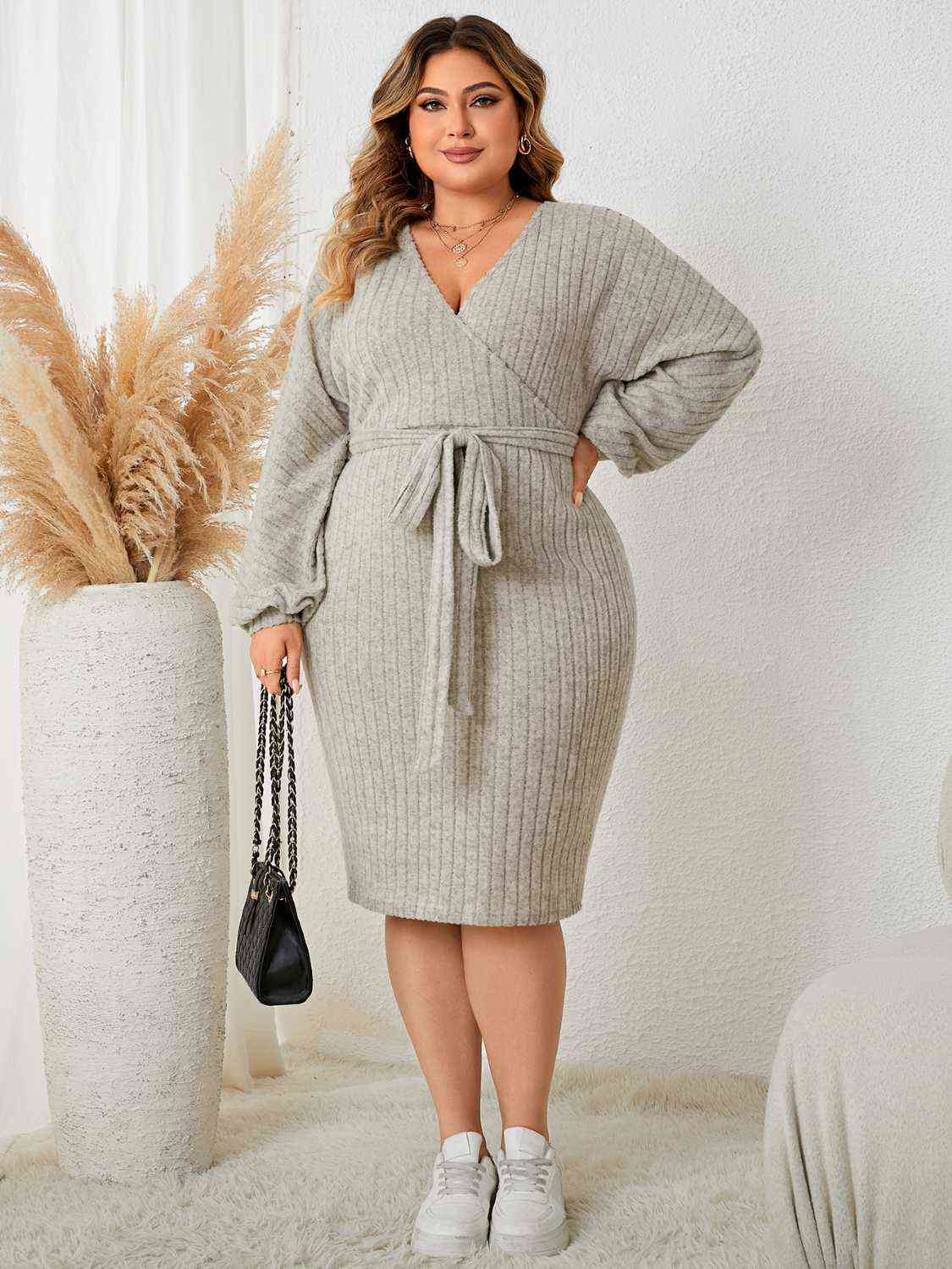 Plus Size Tie Waist Wrap Dress